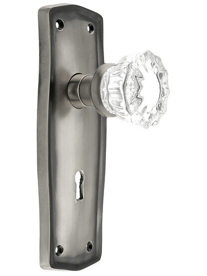 Prairie Style Door Set with Fluted Crystal Door Knobs in Antique Pewter Finish.